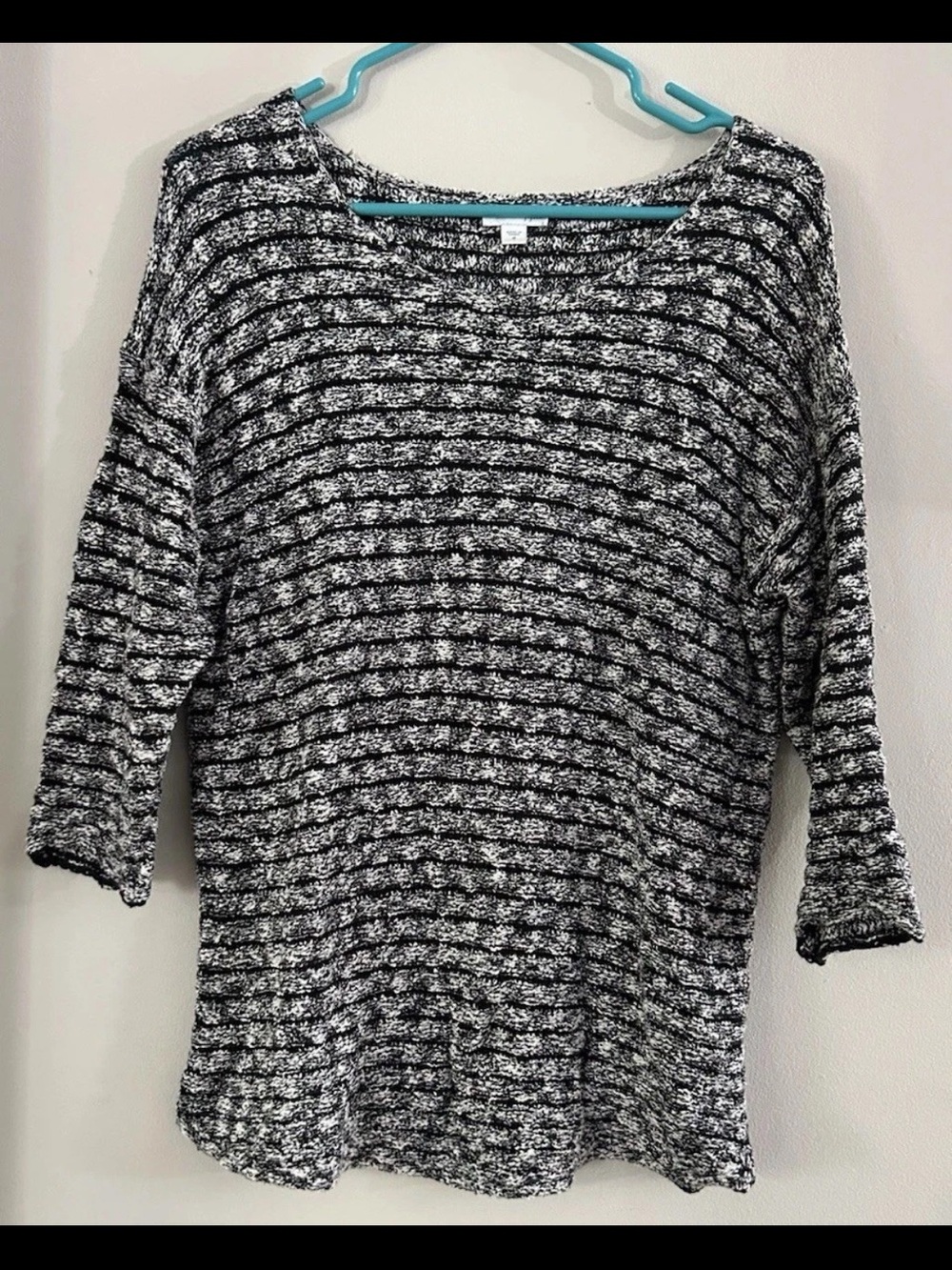 J. Jill Sweater Women’s Medium Black & White 3/4 Sleeve Scoop Neck Textured Knit